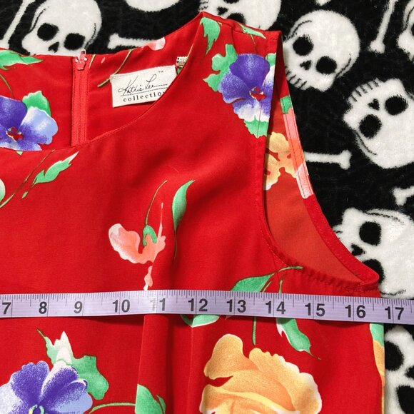 KATHIE LEE Red floral print long dress ~ Vintage SMALL MEDIUM maxi sundress - Picture 8 of 15